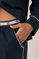 Gingerlilly Susanna Cotton Long Sleeve Shortie PJ Set - Navy - Detail