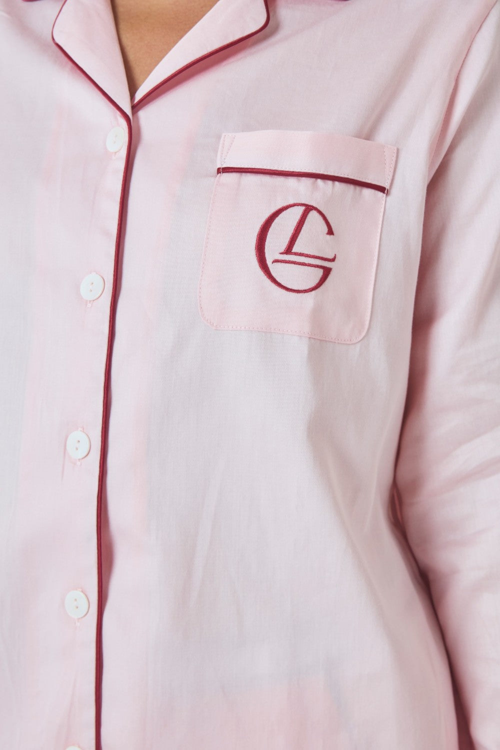 Gingerlilly Susanna Cotton Long Sleeve Shortie PJ Set - Pink - Detail alt 2