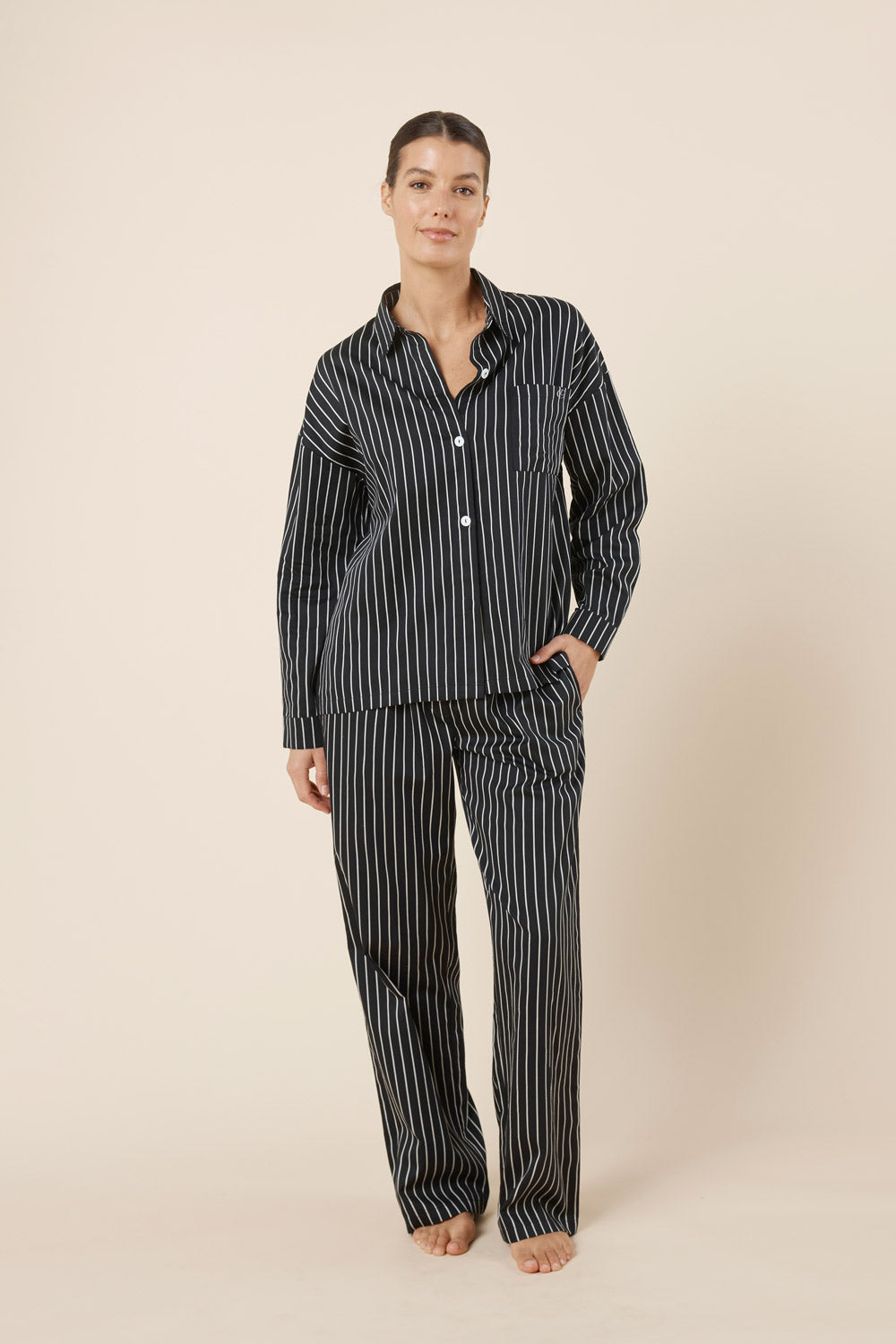 Gingerlilly Willow Cotton Stripe PJ Set - Black - Front