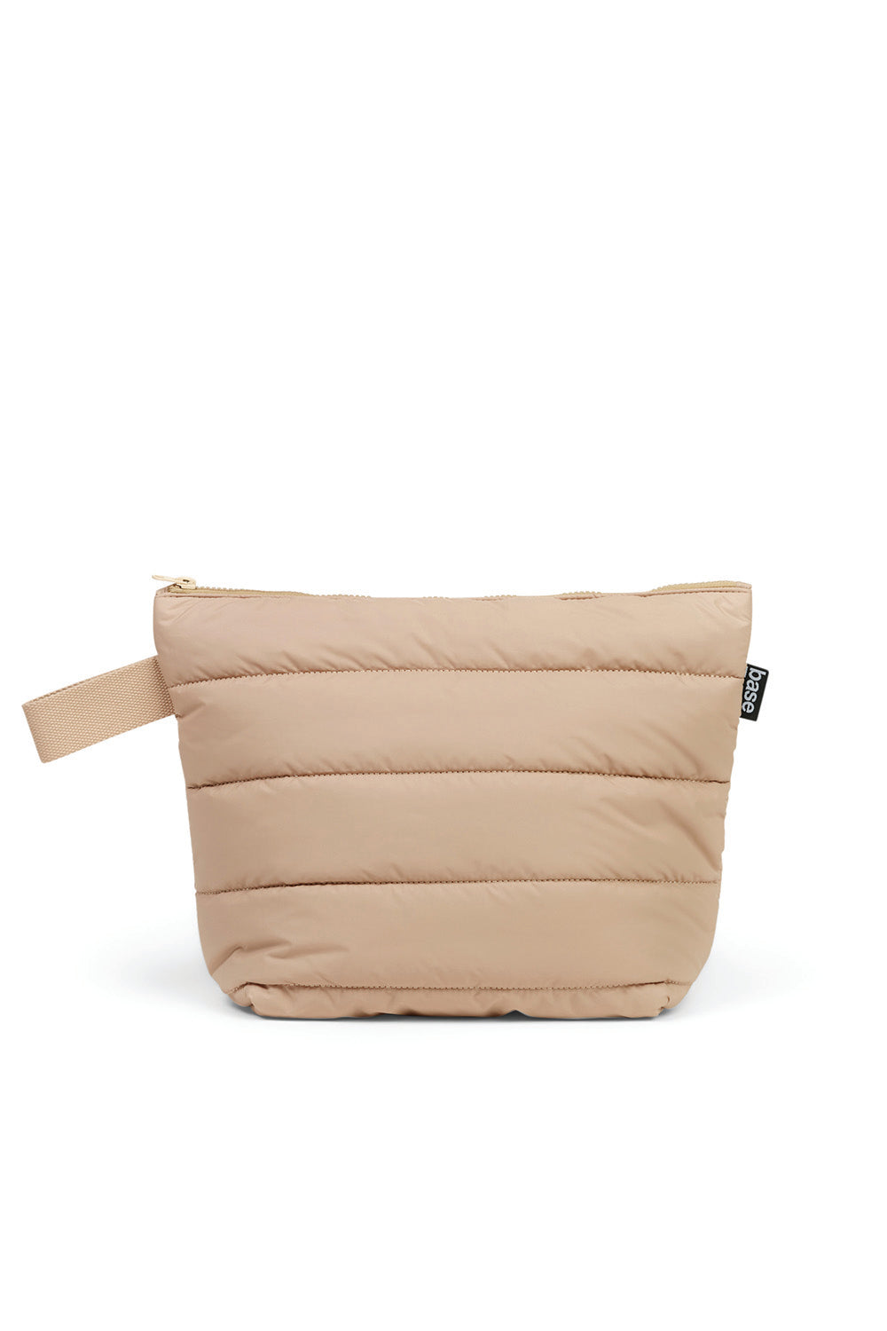 Sand-colored quilted pouch bag with zipper and side strap, from Gingerlilly Sleepwear