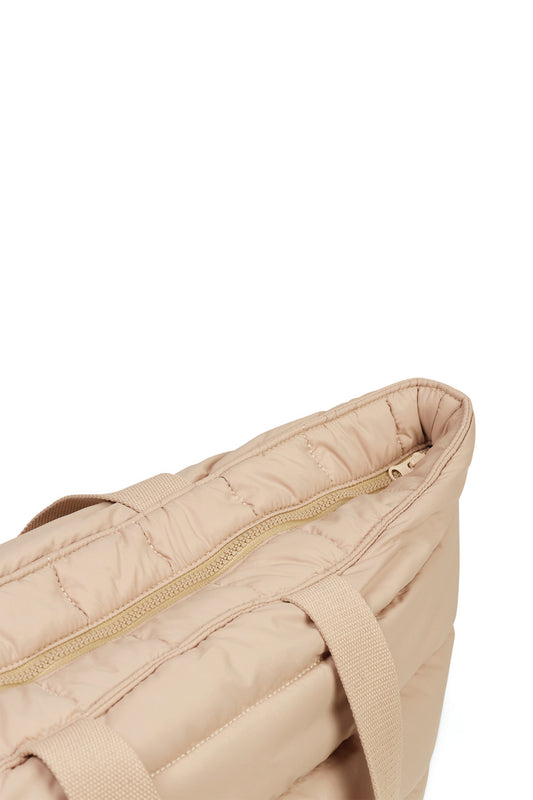 Quilted sand beige zip tote bag with handles by Gingerlilly Sleepwear