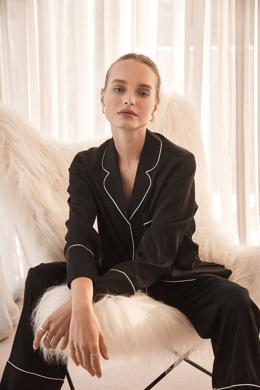 Adele Black Satin Set  - Gingerlilly Sleepwear