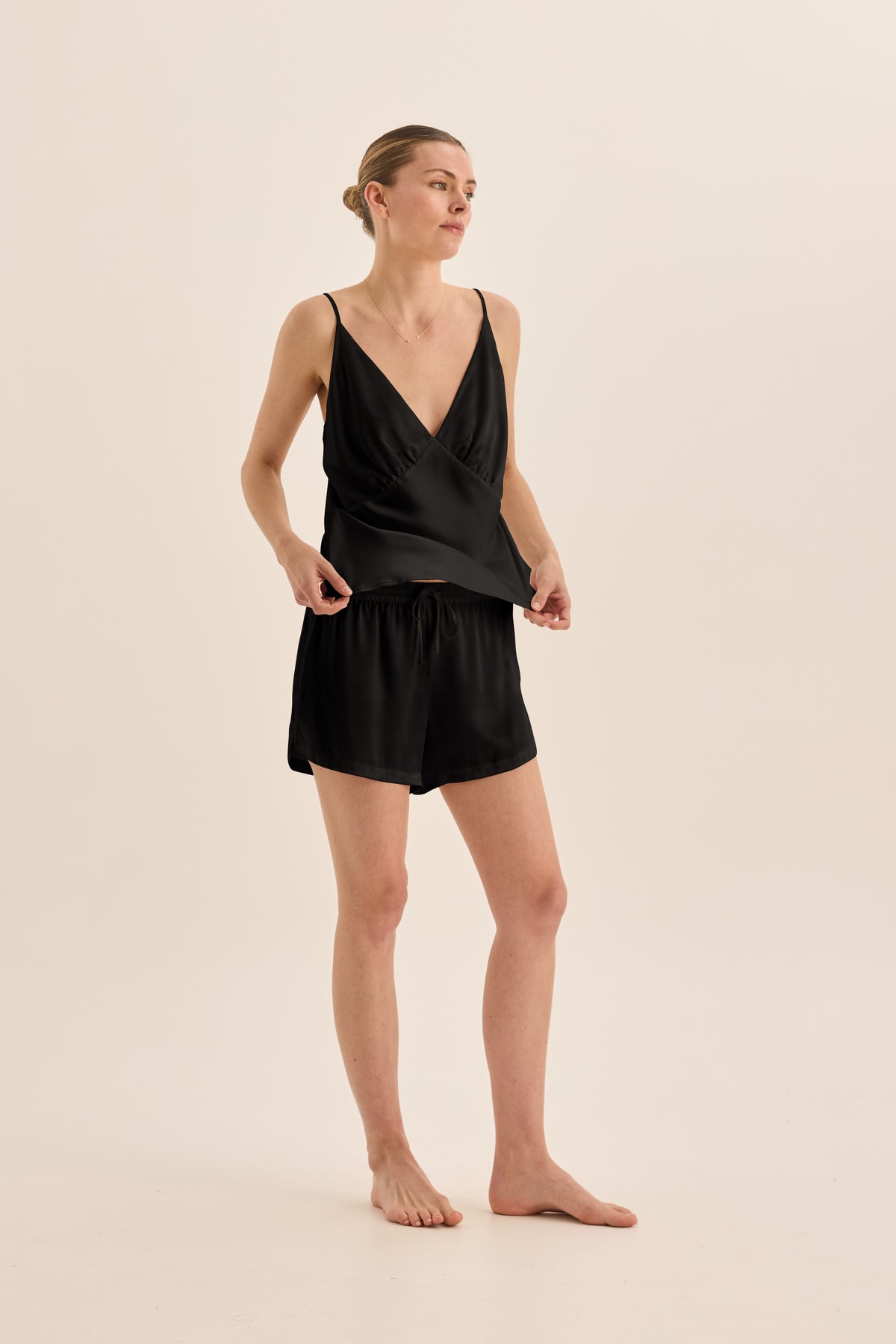 Amethyst Black Pure Silk Cami and Shorts Set - Gingerlilly Sleepwear