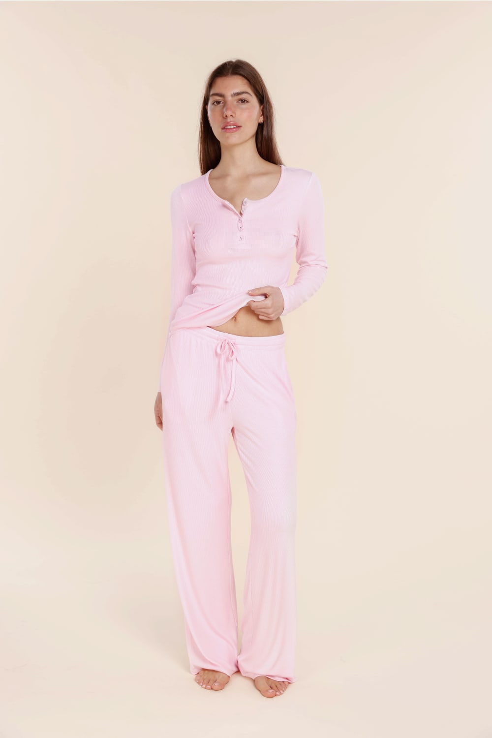 Gingerlilly Athens Ribbed Long Pants - Pink - Front