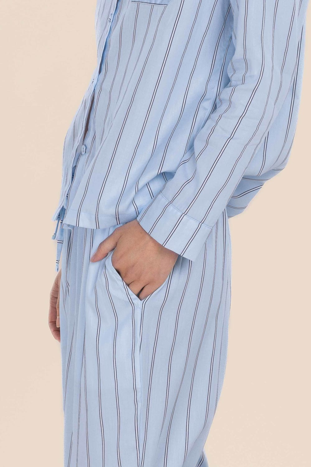 Gingerlilly Belinda Cotton Long PJ Set - Blue Stripe - Detail alt