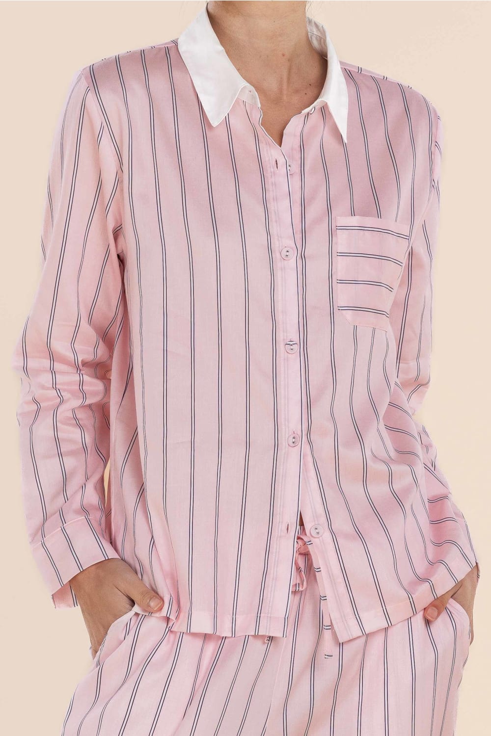 Gingerlilly Belinda Cotton Long PJ Set - Pink Stripe - Detail
