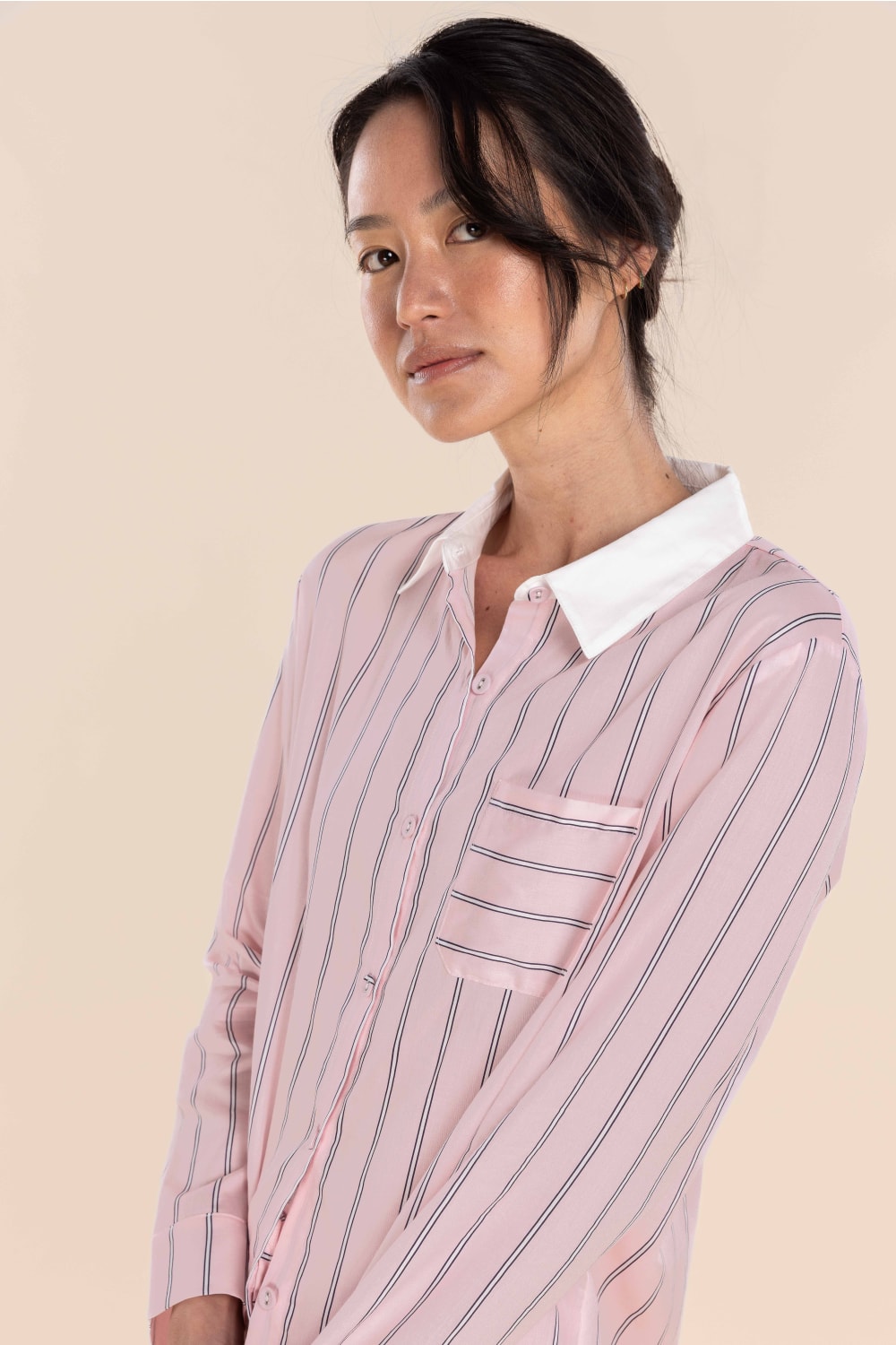Gingerlilly Birdie Long Sleeve Short Pyjama Set - Pink Stripe - Detail