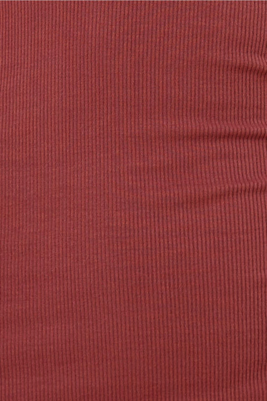 Close-up of ribbed fabric of bonnie ribbed long sleeve midi henley nightdress burgundy
