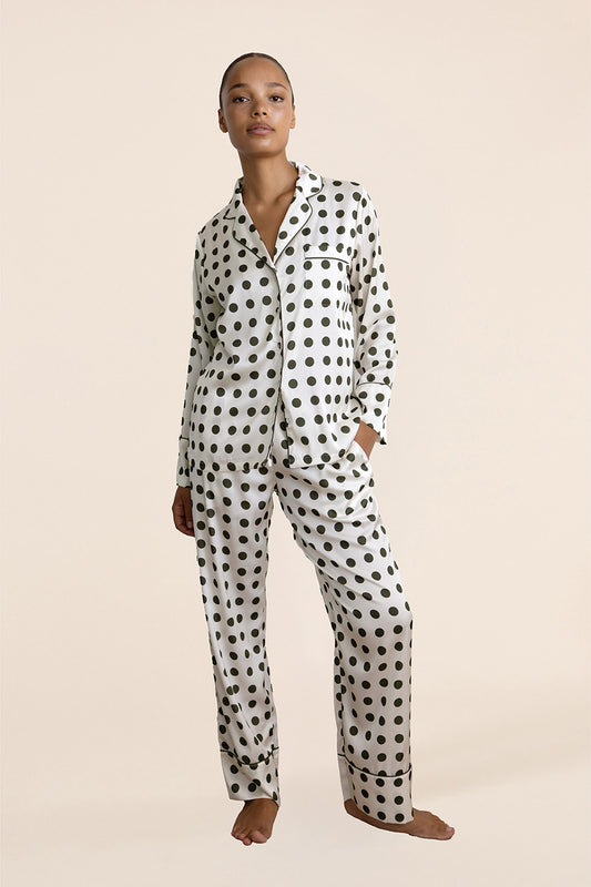 Carlotta Silky Satin Spot PJ set - Gingerlilly Sleepwear