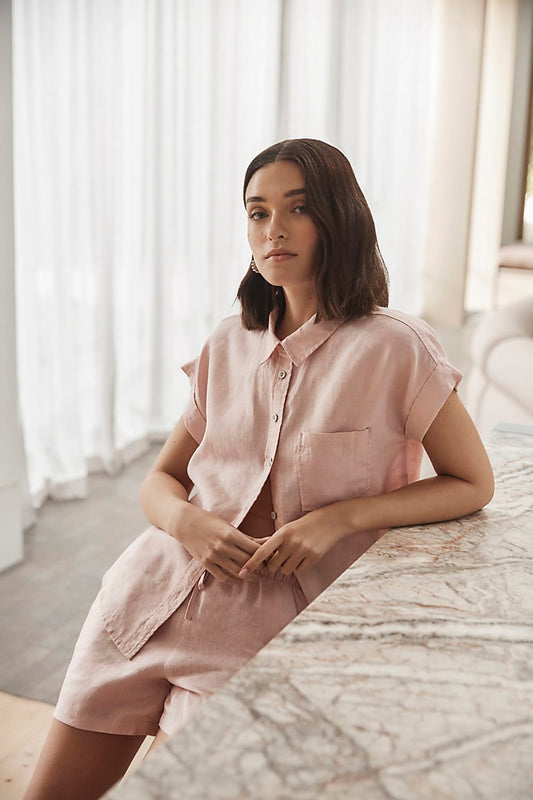 Charlotte Pink Linen Pyjama Set - Gingerlilly Sleepwear