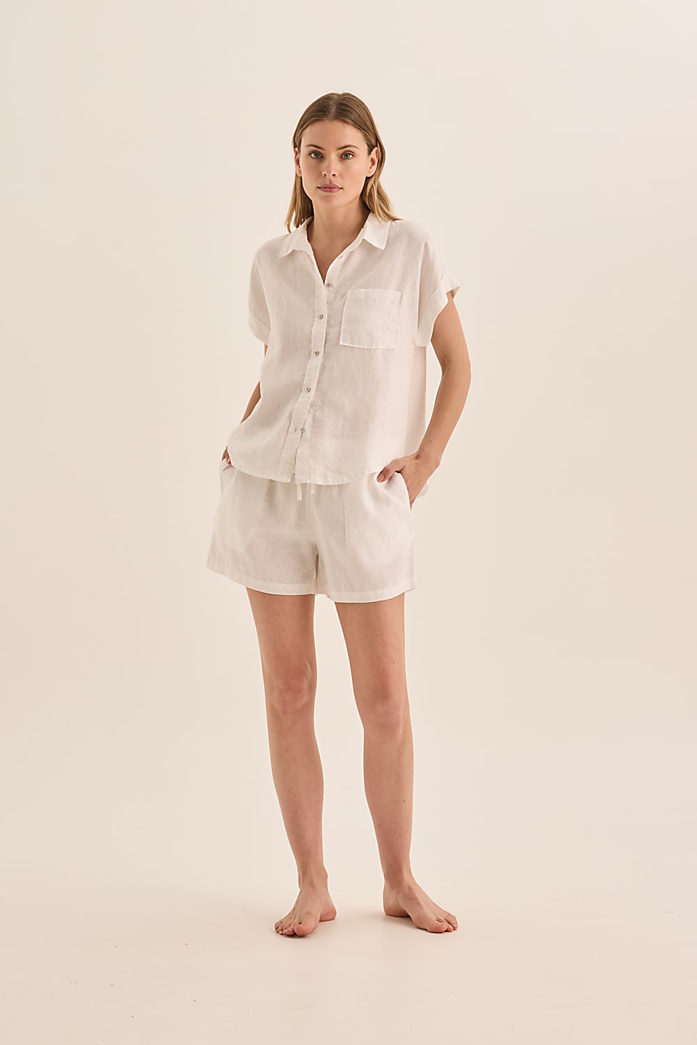 Charlotte White Linen Pyjama Set - Gingerlilly Sleepwear