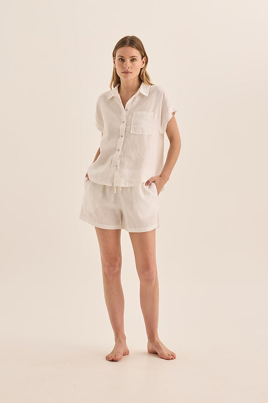 Charlotte White Linen Pyjama Set - Gingerlilly Sleepwear