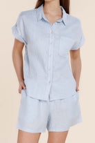 Gingerlilly Charlotte Blue Linen Pyjama Set - Detail alt