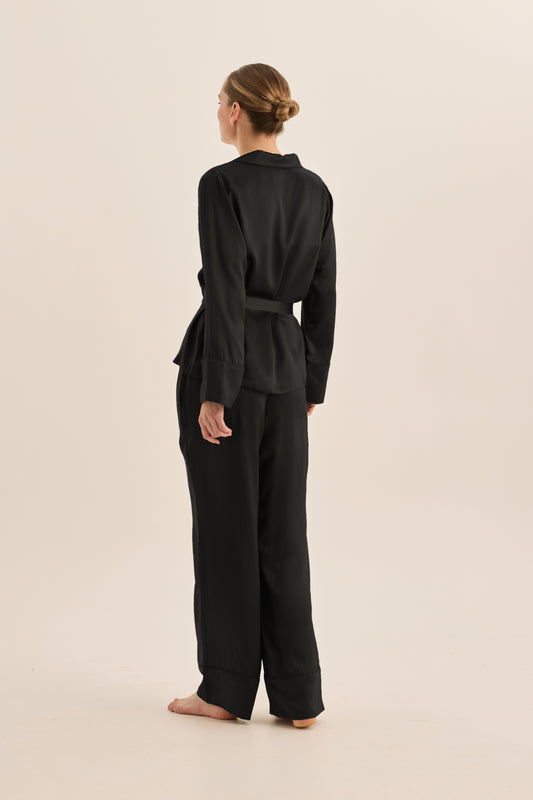 Emerald Pure Silk Long Sleeve Wide Leg Pyjama Set - Gingerlilly Sleepwear