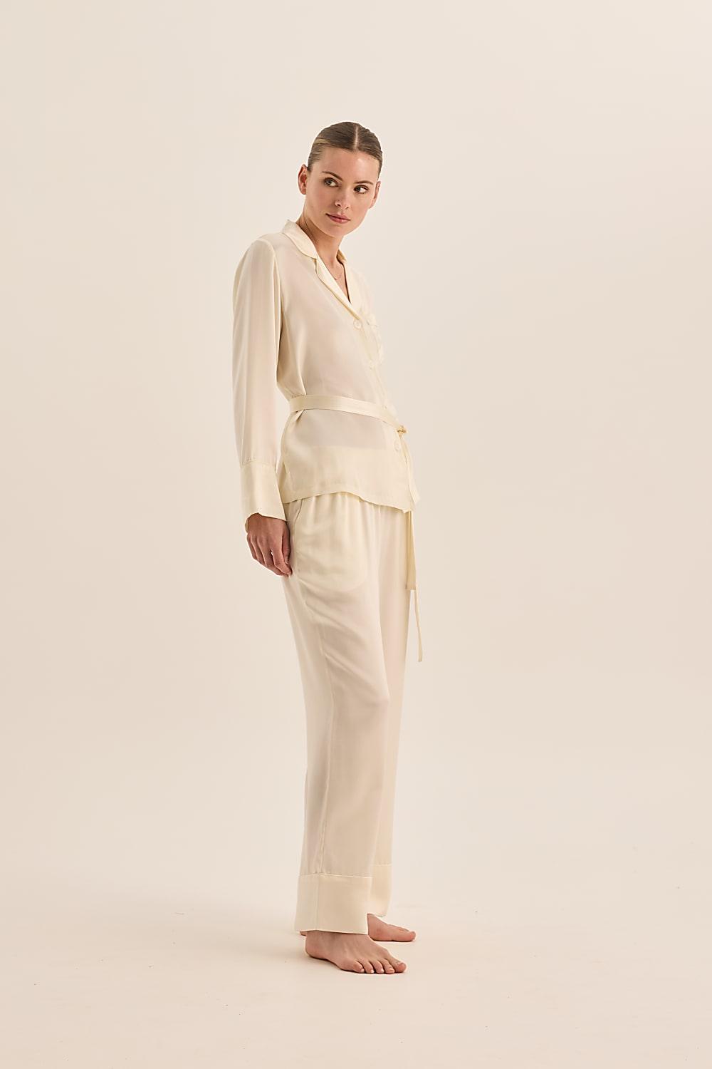 Emerald Pure Silk Long Sleeve Wide Leg Pyjama Set - Gingerlilly Sleepwear