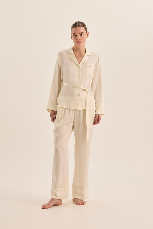 Emerald Pure Silk Long Sleeve Wide Leg Pyjama Set - Gingerlilly Sleepwear