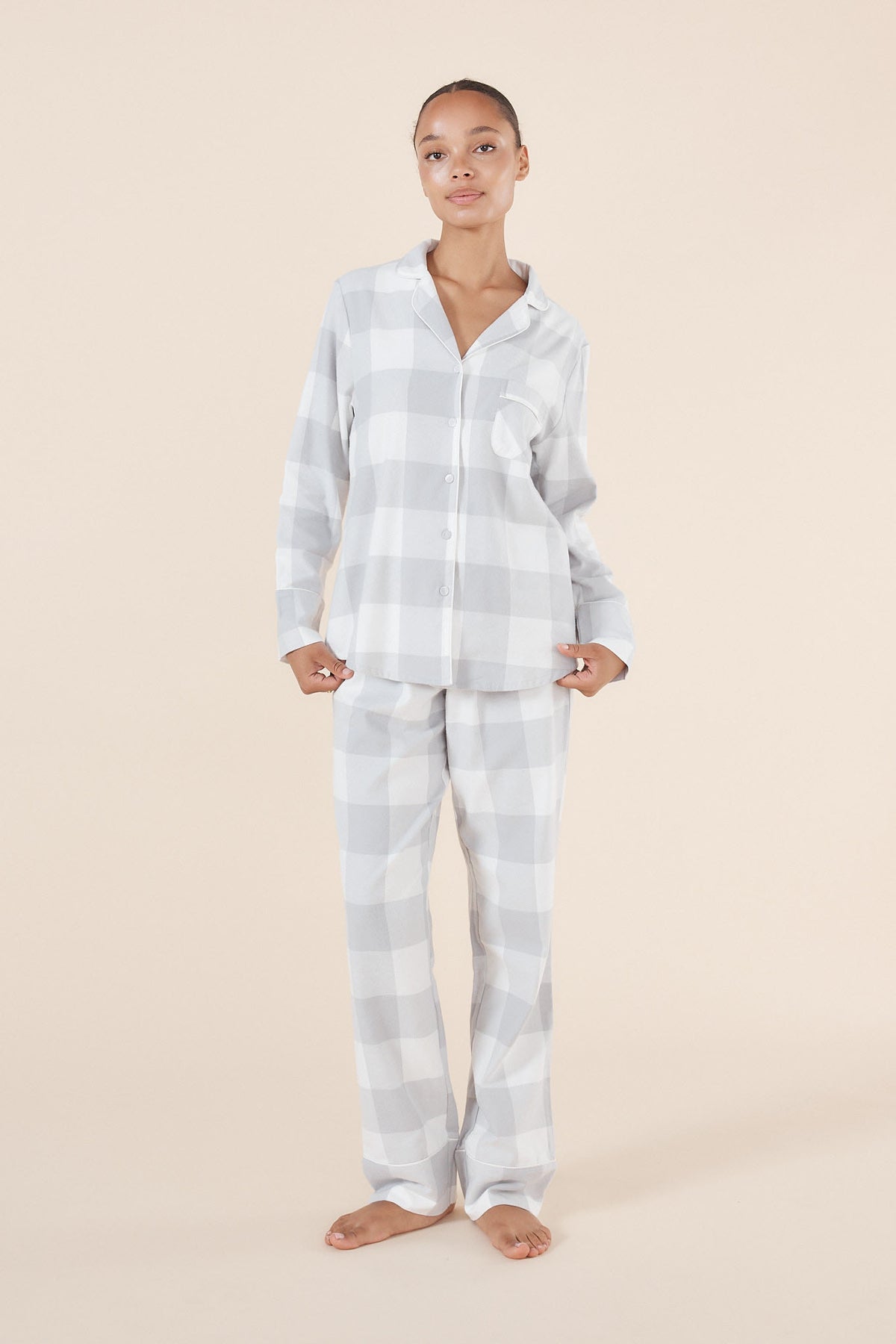 Gingerlilly Emery Buffalo Check Cotton PJ Set - Grey - Front