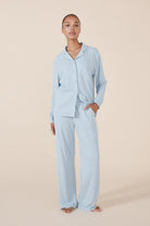 Gingerlilly Emilia Ribbed Lounge PJ Set - Powder Blue - Front