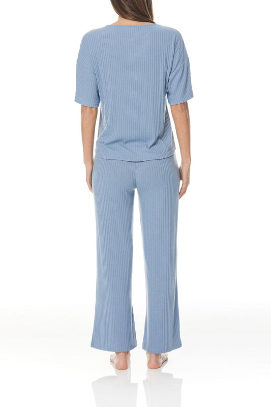 Emma Wide Leg Ribbed Lounge PJ - Gingerlilly Sleepwear