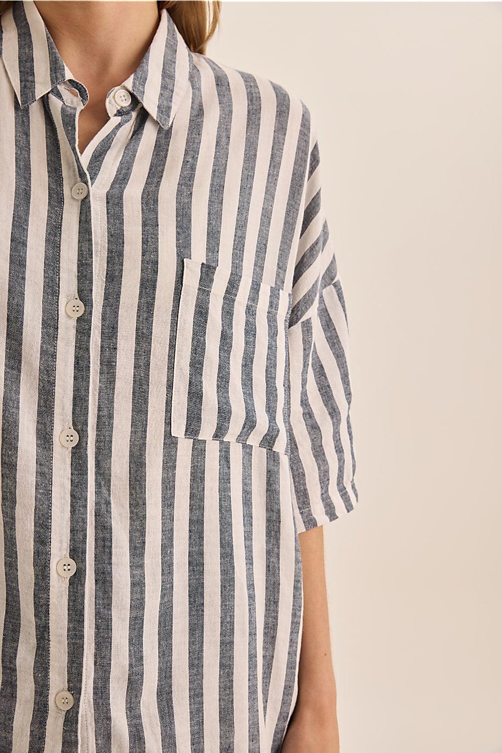 Evie Navy Stripe Linen Short Set - Gingerlilly Sleepwear
