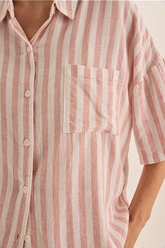 Evie Pink Stripe Linen Short Set - Gingerlilly Sleepwear