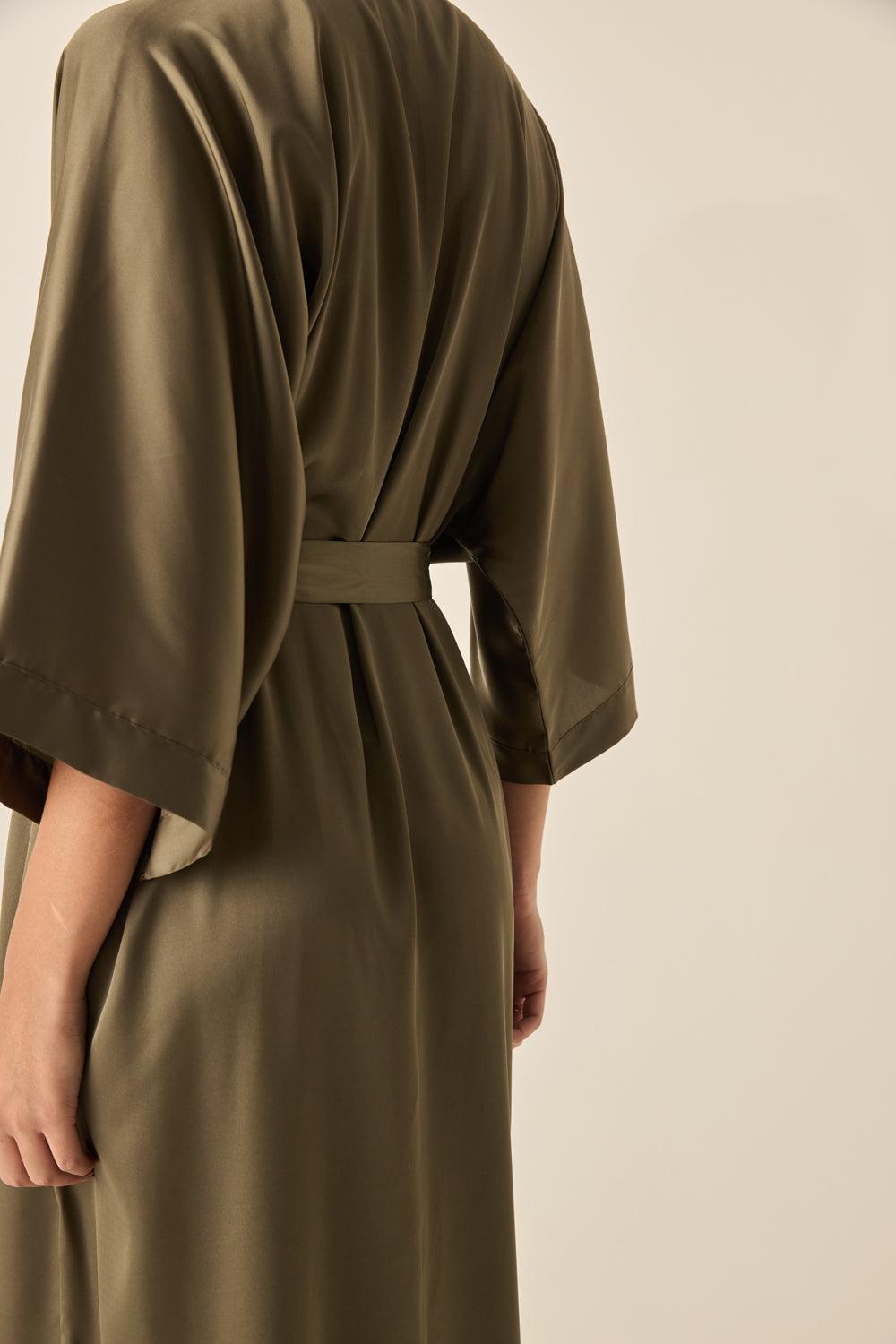 Florence Olive Satin Robe - Gingerlilly Sleepwear