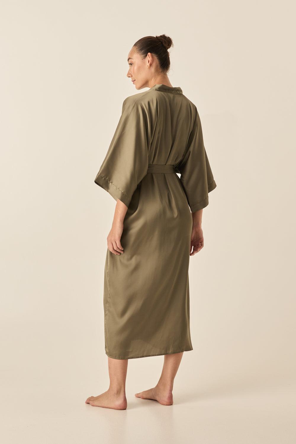 Florence Olive Satin Robe - Gingerlilly Sleepwear
