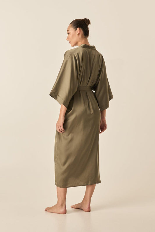 Florence Olive Satin Robe - Gingerlilly Sleepwear