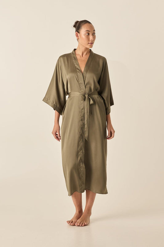 Florence Olive Satin Robe - Gingerlilly Sleepwear