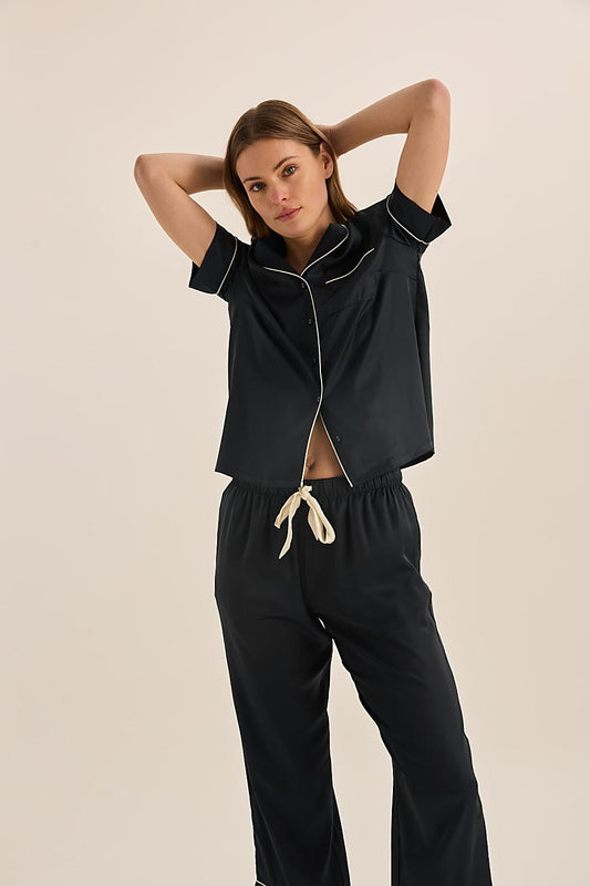 Floriana Navy Satin Pyjama - Gingerlilly Sleepwear