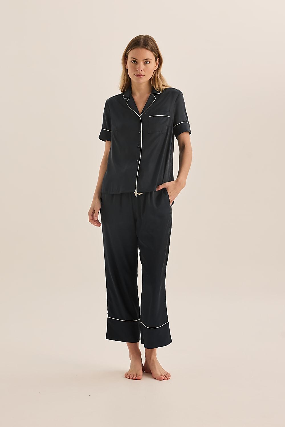 Floriana Navy Satin Pyjama - Gingerlilly Sleepwear