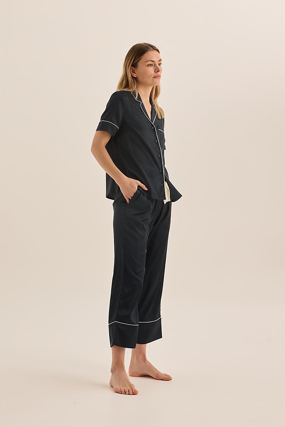 Floriana Navy Satin Pyjama - Gingerlilly Sleepwear