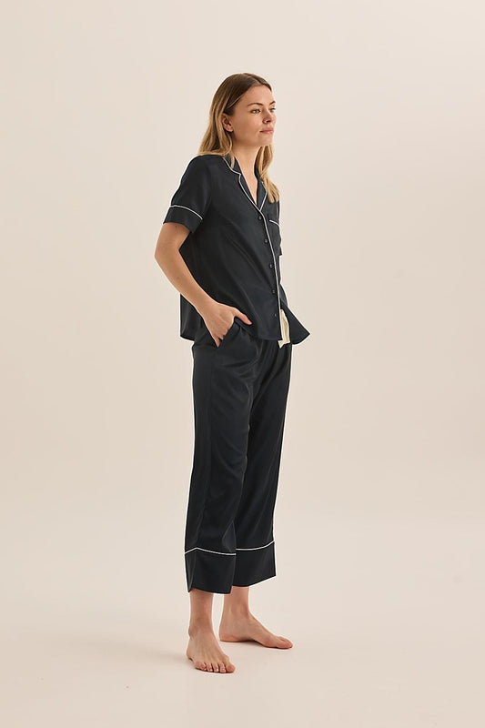 Floriana Navy Satin Pyjama - Gingerlilly Sleepwear
