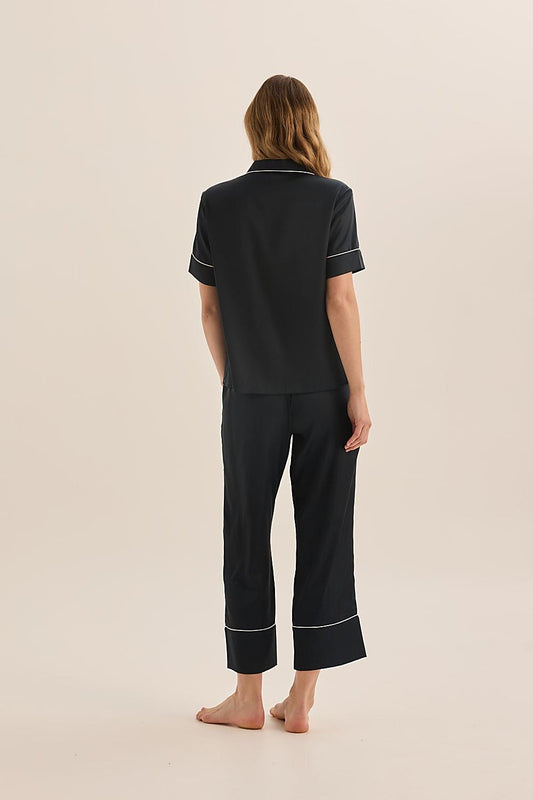 Floriana Navy Satin Pyjama - Gingerlilly Sleepwear