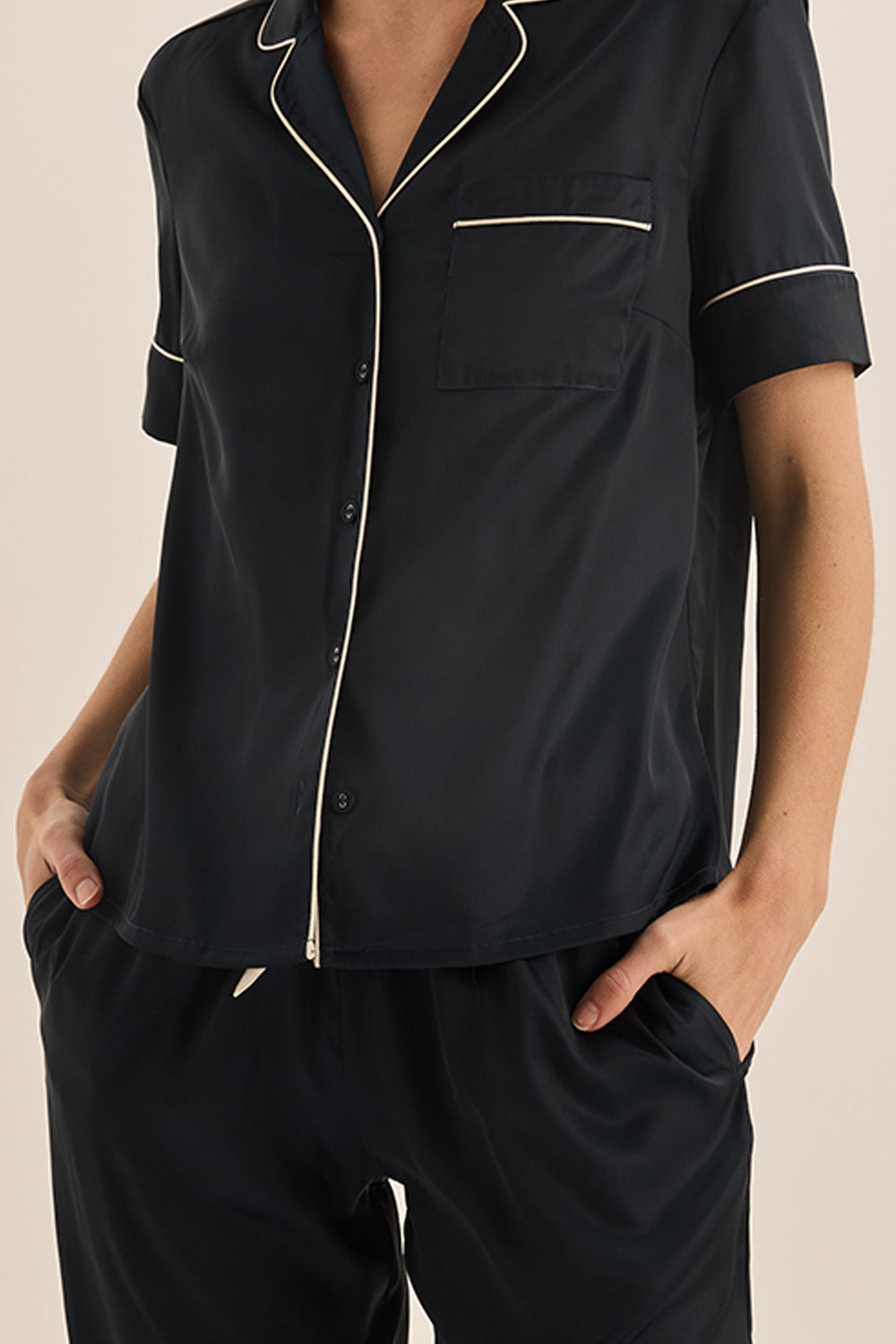 Floriana Navy Satin Pyjama - Gingerlilly Sleepwear