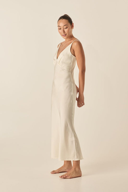 Freda Ivory Satin Long Chemise - Gingerlilly Sleepwear
