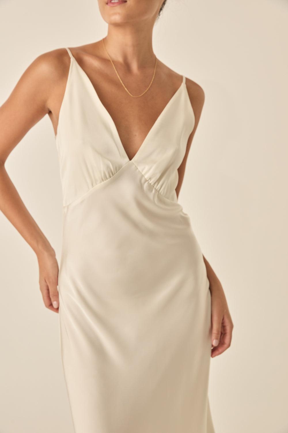 Freda Ivory Satin Long Chemise - Gingerlilly Sleepwear