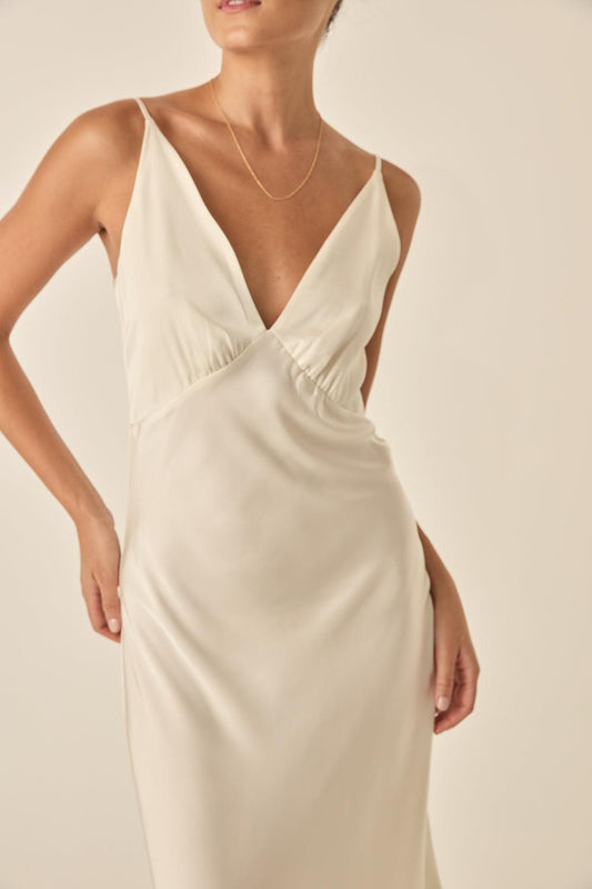 Freda Ivory Satin Long Chemise - Gingerlilly Sleepwear