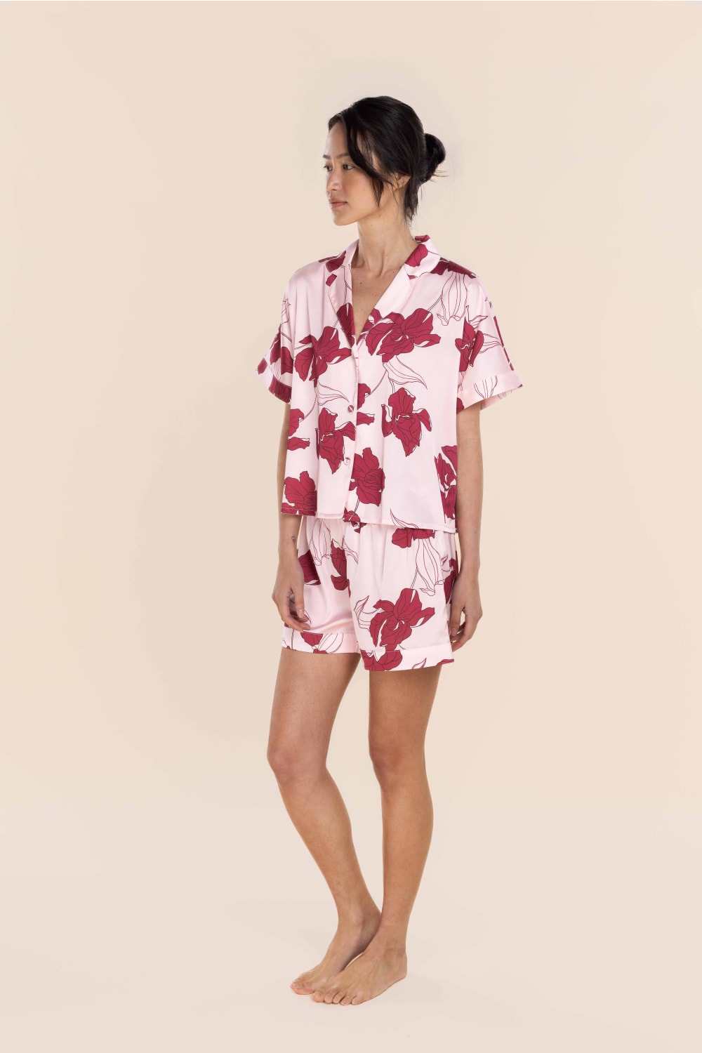 Gingerlilly Freya Recycled Silky Satin Short Set - Pink - Side