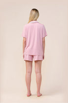 Woman wearing the Allegra Short Bamboo PJ Set in Pink, back view
