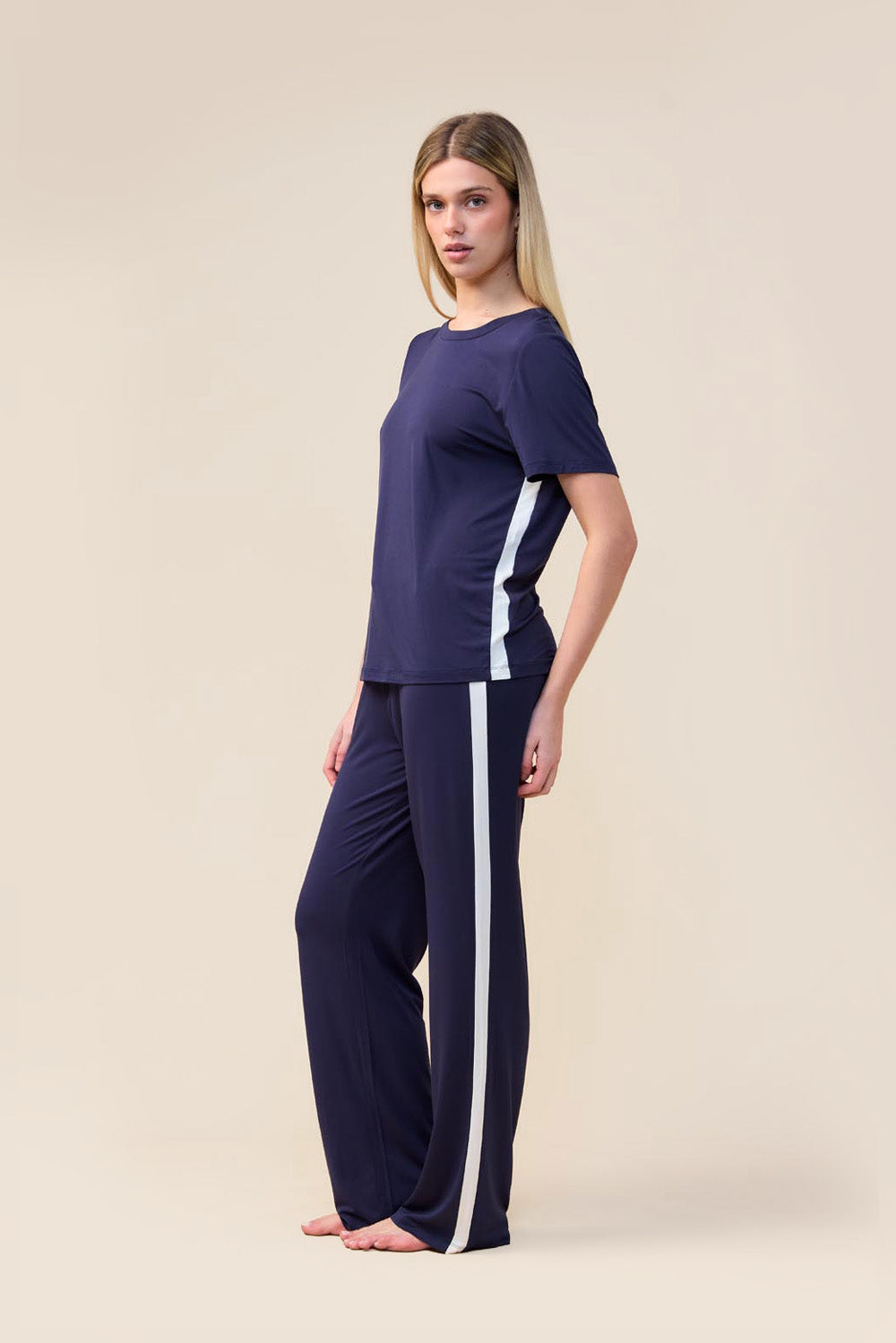 Gingerlilly Bronte Bamboo Tshirt with Stripe - Navy - Side