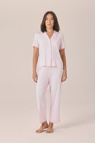 Gingerlilly Dianne Bamboo Long PJ Set with Lace - Pink - Front