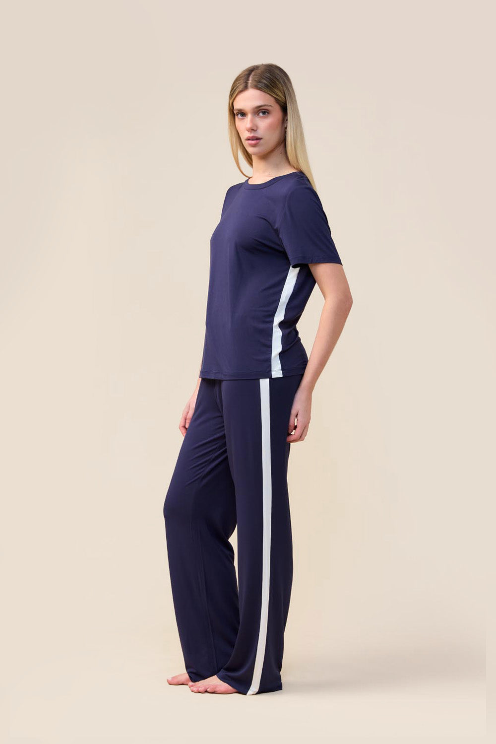 Gingerlilly Inez Bamboo Pant with Stripe - Navy - Side