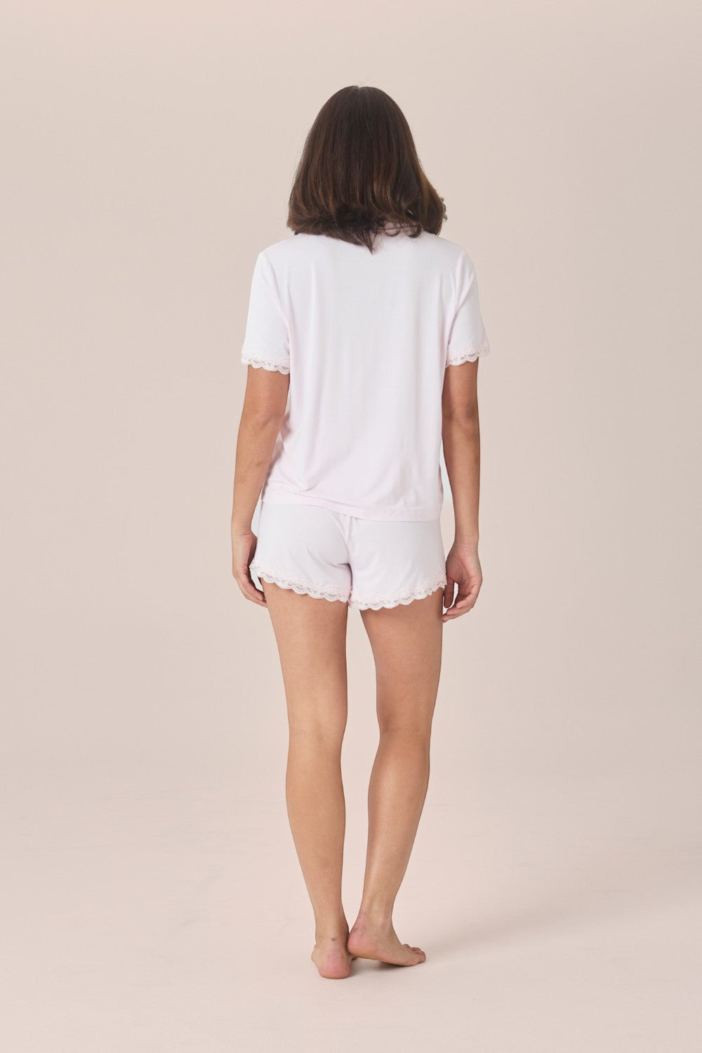 Gingerlilly Joni Bamboo Short Set with Lace - Pink - Back