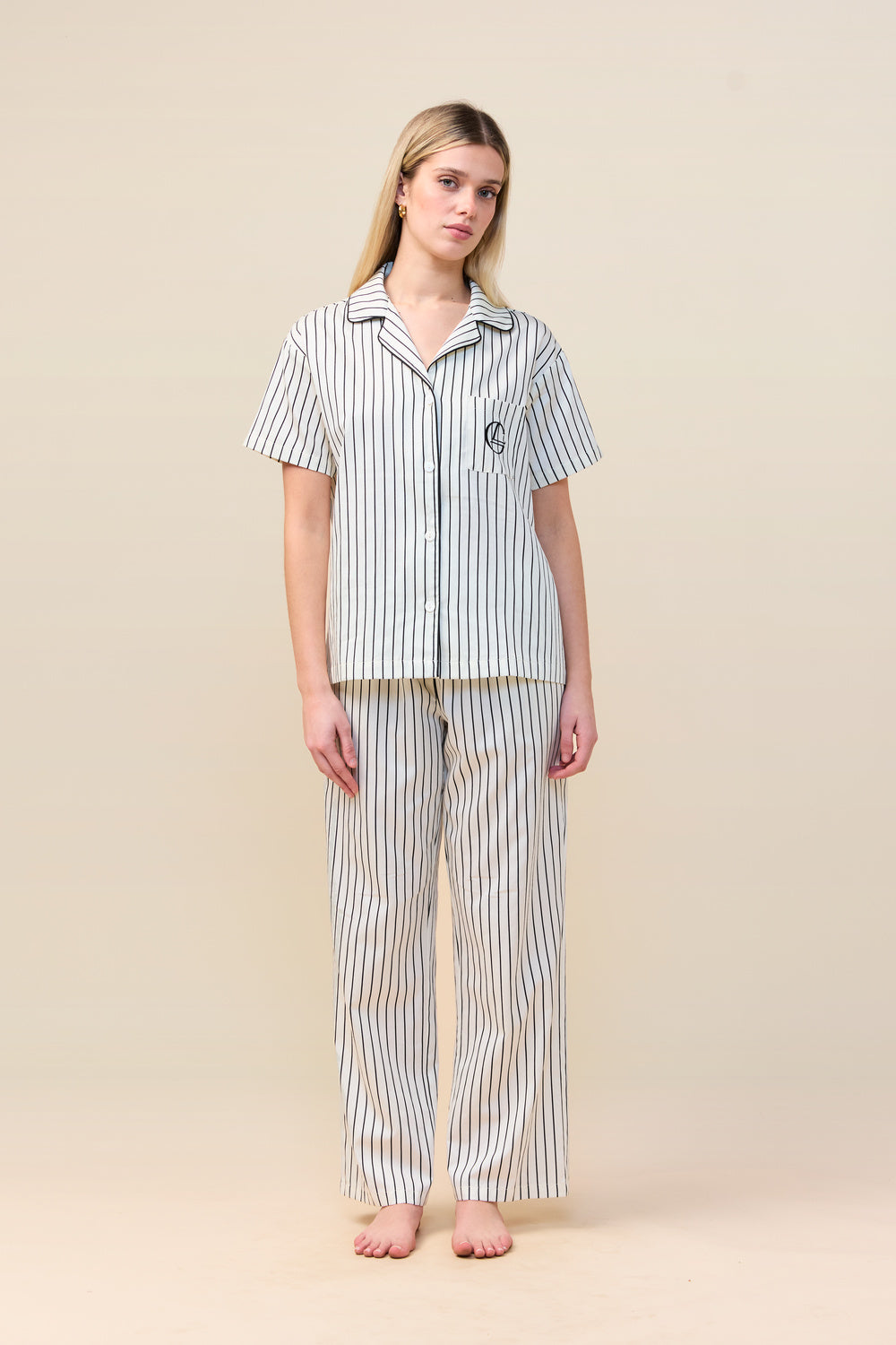 Gingerlilly Lisa Stripe Long Pant PJ Set - Ecru - Front