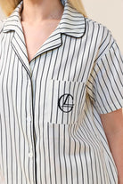 Gingerlilly Lisa Stripe Long Pant PJ Set - Ecru - Detail