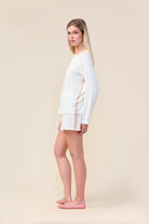Gingerlilly Pippa Bamboo Shorts with Stripe - Ecru - Side