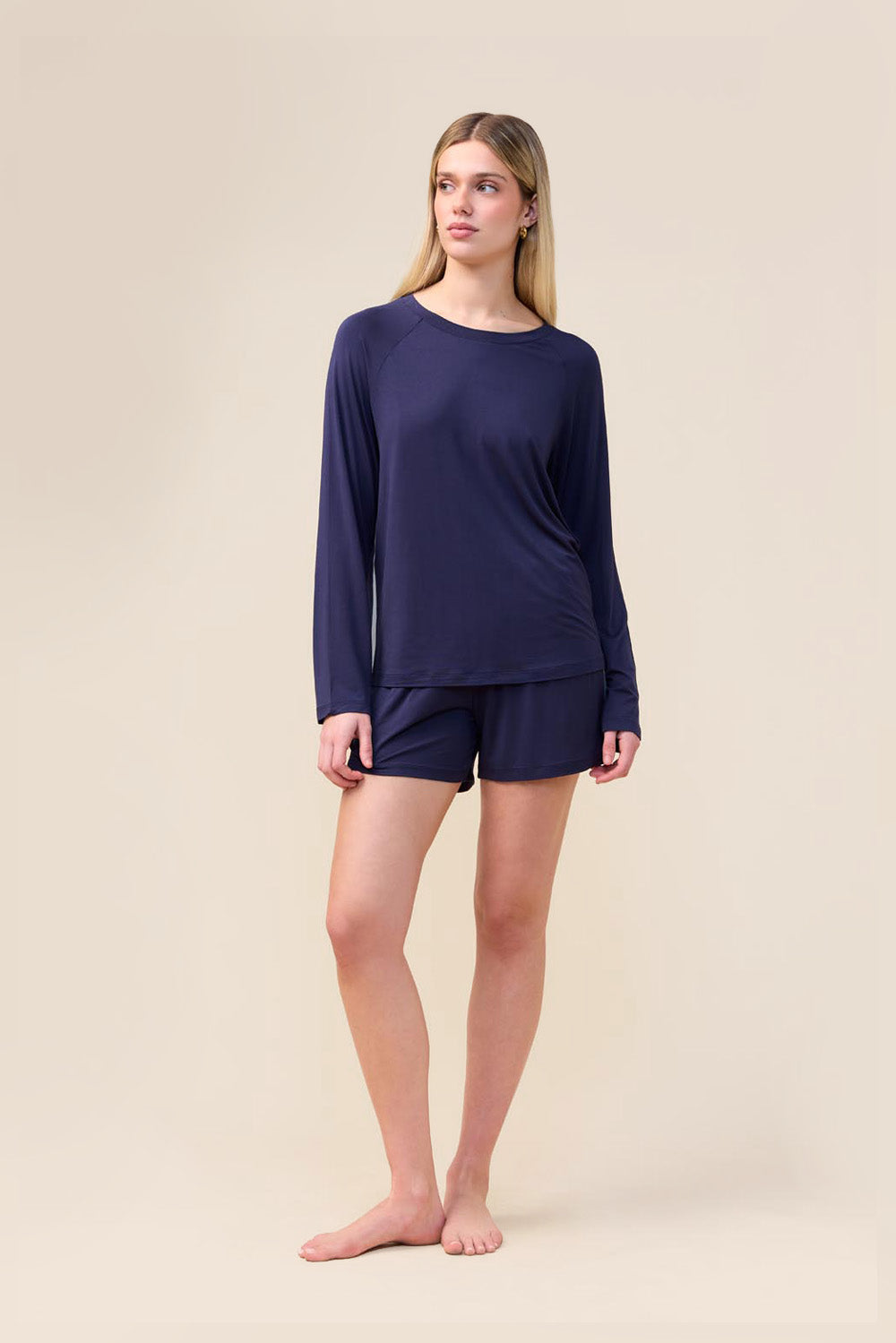 Gingerlilly Pippa Bamboo Shorts with Stripe - Navy - Front