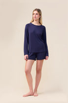 Gingerlilly Pippa Bamboo Shorts with Stripe - Navy - Front