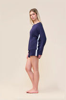 Gingerlilly Pippa Bamboo Shorts with Stripe - Navy - Side